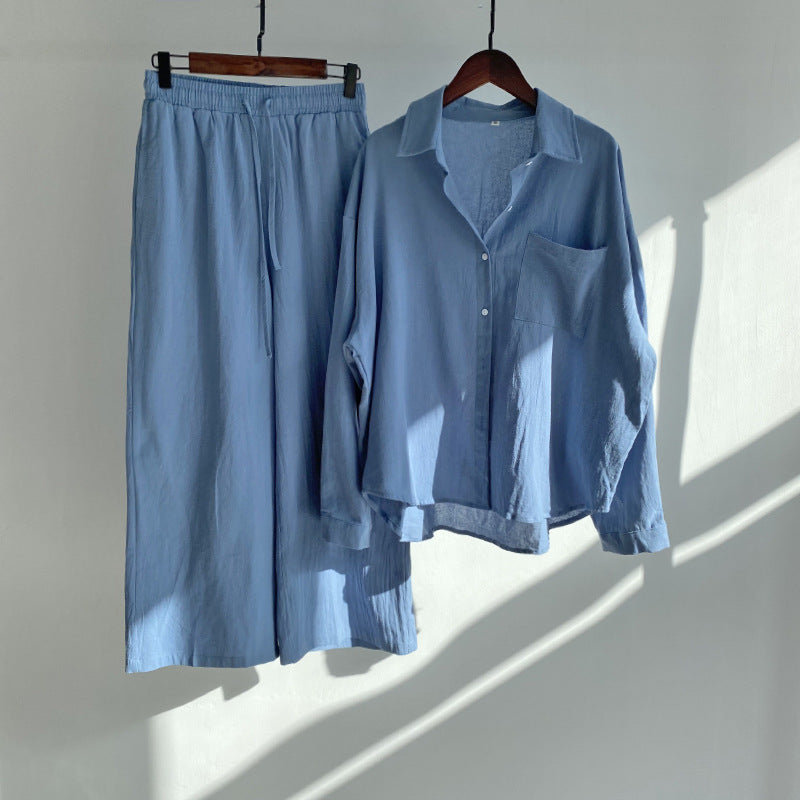 Camisa y pantalón de talle alto en algodón y lino