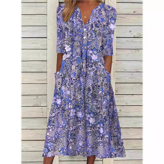 Vestido camisero largo para mujer con estampado floral y estilo sofisticado