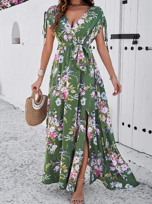Boho Floral Cuello en V Vestido Boho Temperamento Bohemio