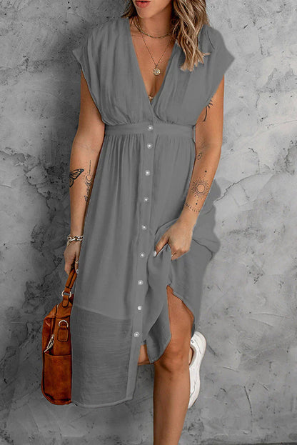 vestido liso de mujer con mangas profundas en V