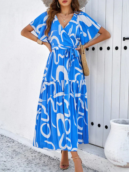 Vestido bohemio de manga corta y escote en pico