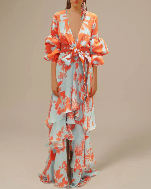 Vestido de fiesta de gasa estampada