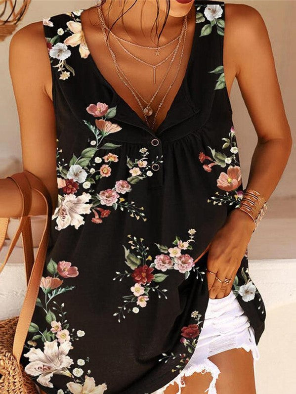 Camiseta sin mangas con cuello en V y botones de giro