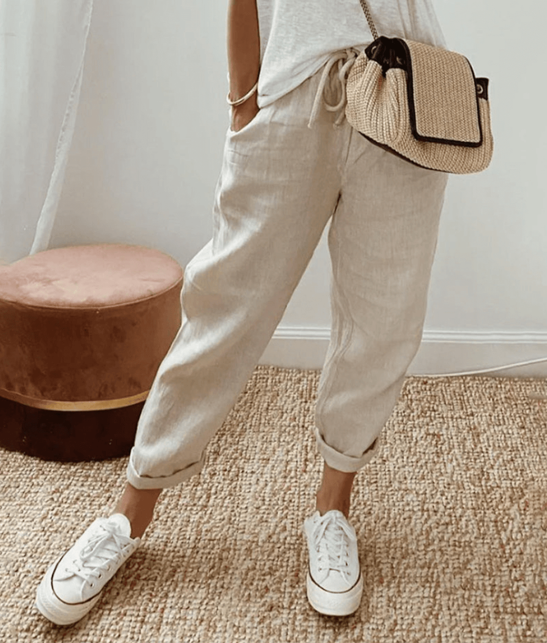 Elegantes pantalones de lino de algodón