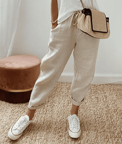 Elegantes pantalones de lino de algodón