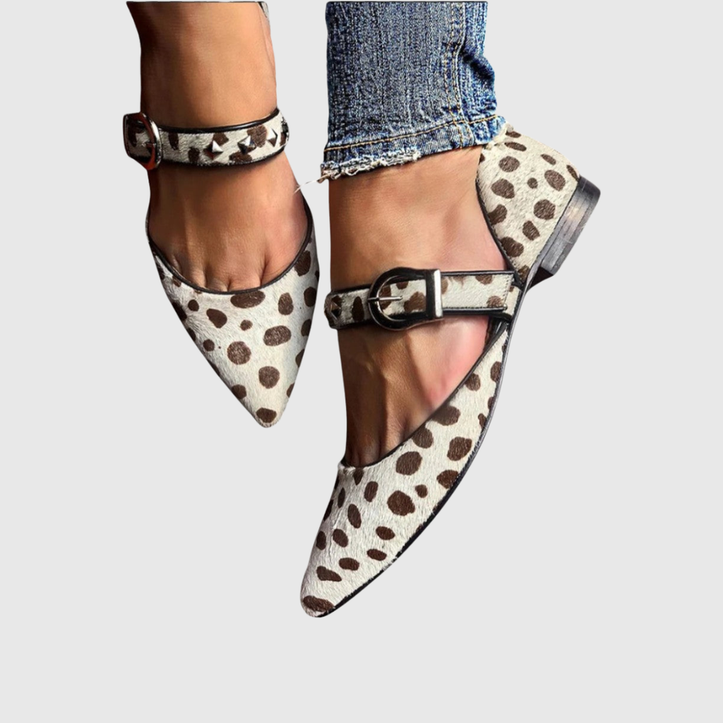 Damskie Płaskie Buty Czubek W Szpic Pasek Na Kostkę Sprzączka