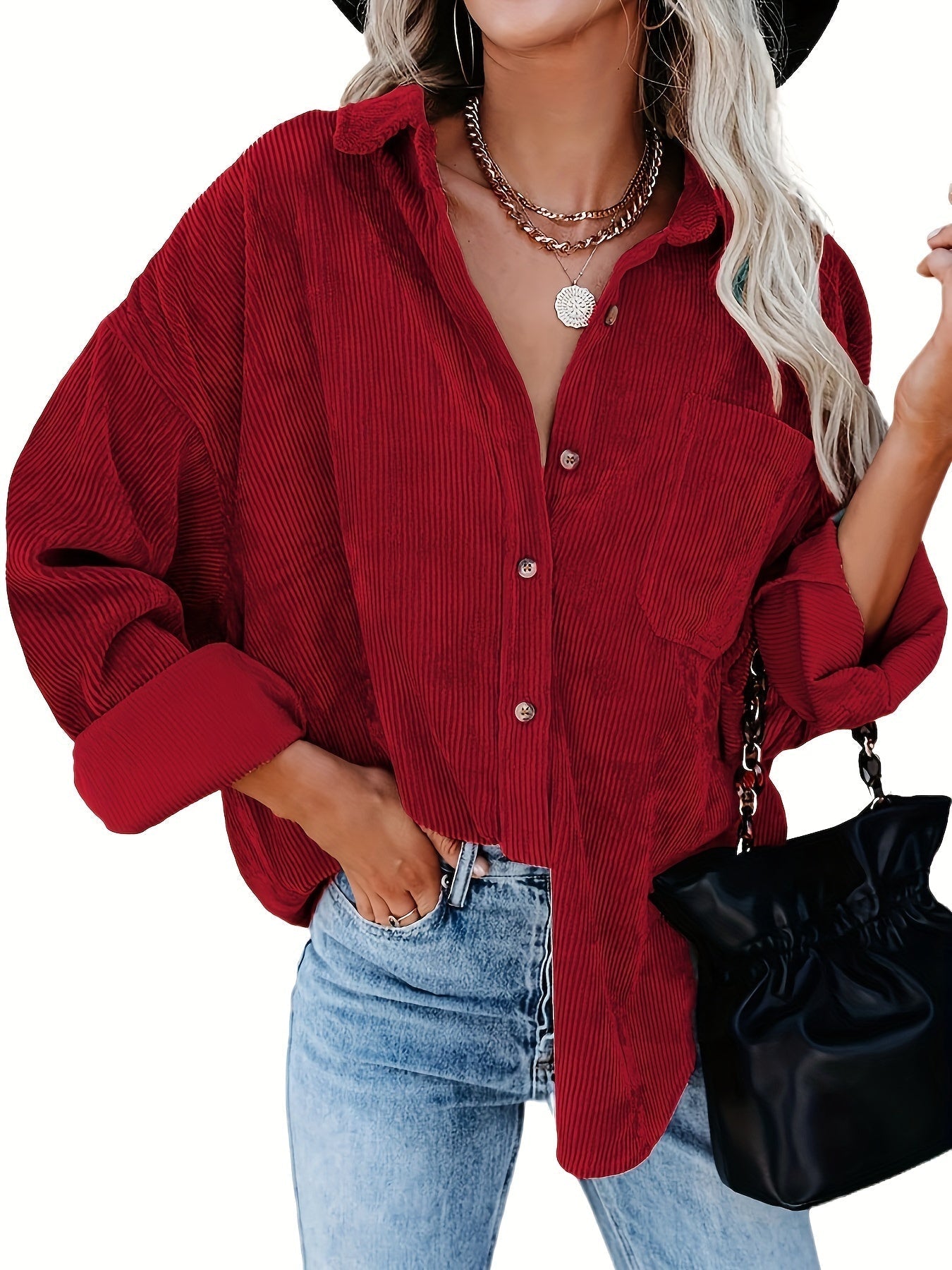 Camisa oversize de pana - Mangas largas y bolsillos funcionales