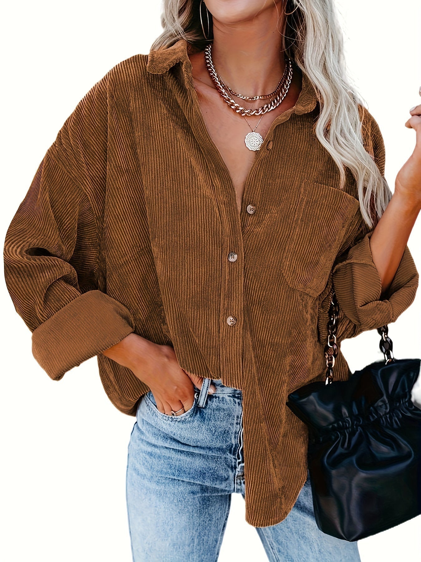 Camisa oversize de pana - Mangas largas y bolsillos funcionales