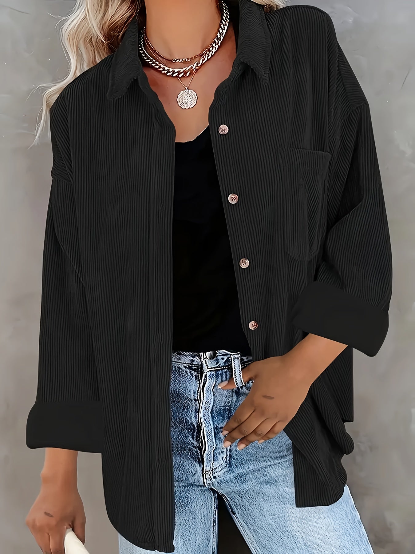 Camisa oversize de pana - Mangas largas y bolsillos funcionales