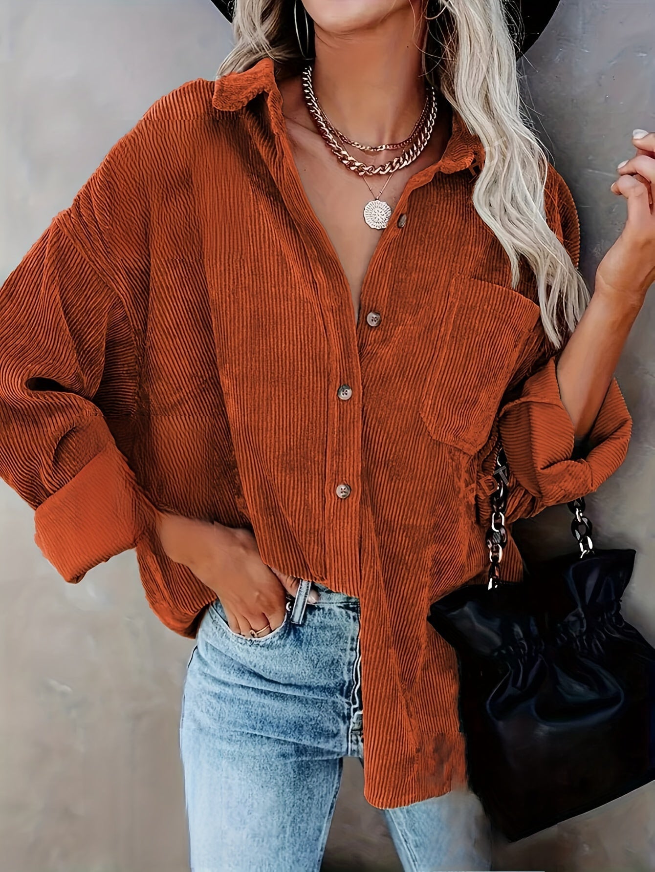 Camisa oversize de pana - Mangas largas y bolsillos funcionales