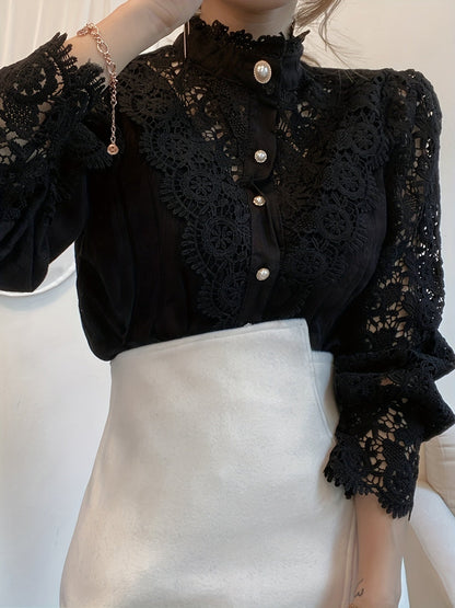 Blusa de encaje con cuentas - Detalles de encaje y mangas largas