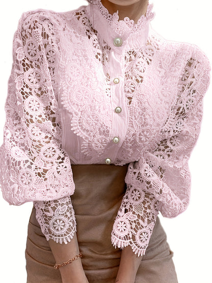 Blusa de encaje con cuentas - Detalles de encaje y mangas largas
