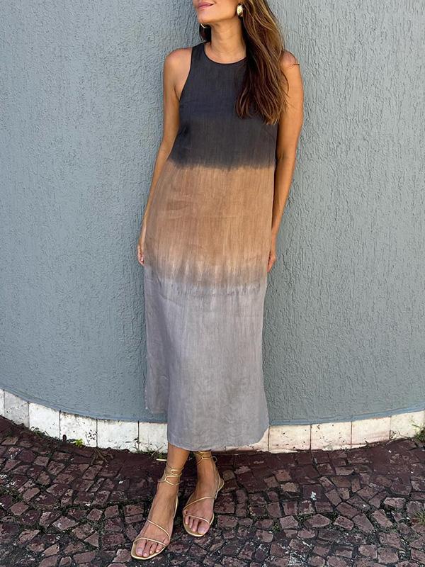 Penelope - Vestido maxi sin mangas con abertura a capas tie-dye