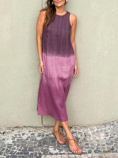 Penelope - Vestido maxi sin mangas con abertura a capas tie-dye