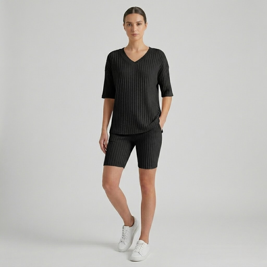 Prążkowany komplet v-neck