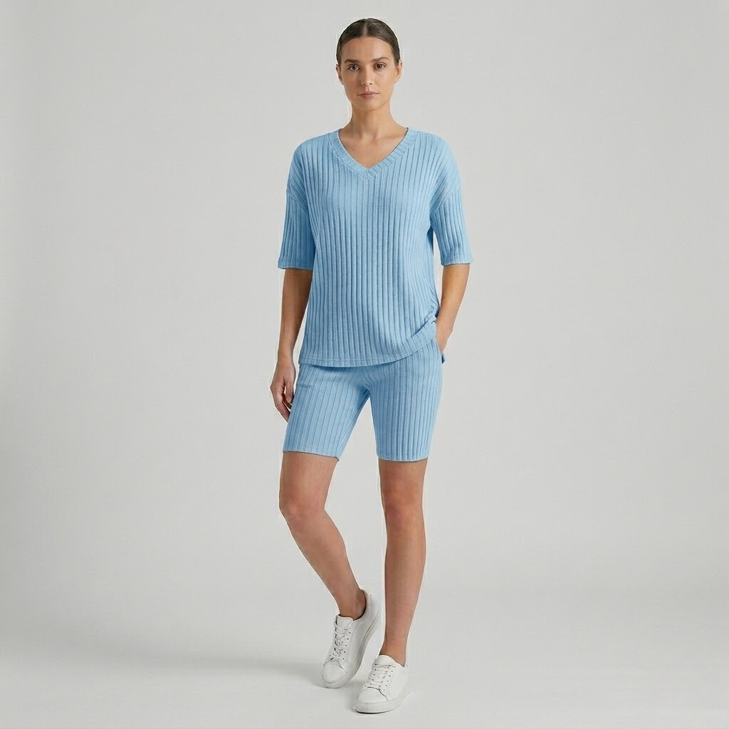 Prążkowany komplet v-neck