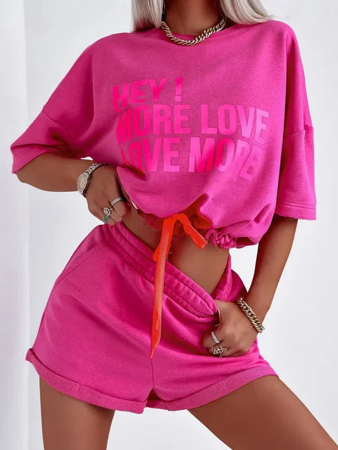 Love - Conjunto de pantalón corto con estampado de letras y pantalón corto elástico