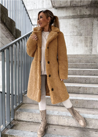 Abrigo de invierno de sherpa para mujer, chic, acogedor, elegante y esponjoso