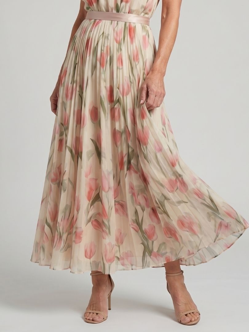 Damska Sukienka Maxi Plisowana Halter w Kwiaty