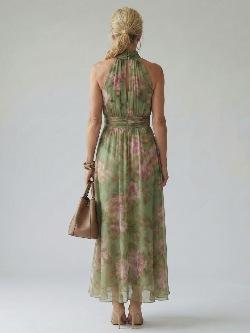 Damska Sukienka Maxi W Kwiaty Z Dekoltem typu Halter