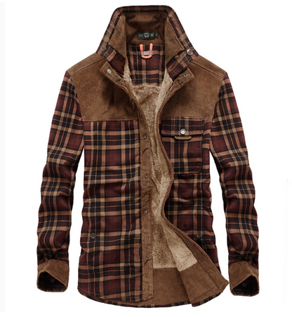 Chaqueta de invierno de franela para hombre con cuello alto