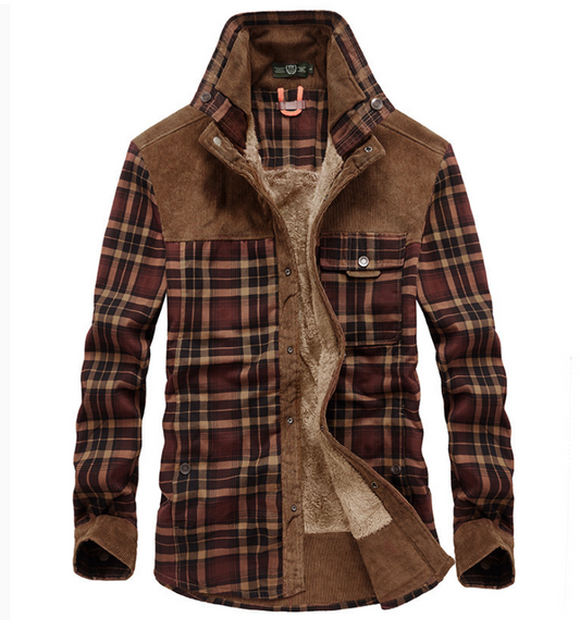 Chaqueta de invierno de franela para hombre con cuello alto