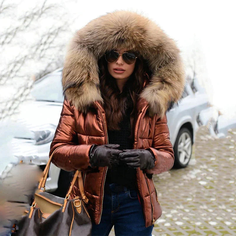 Abrigo de invierno para mujer con capucha de piel