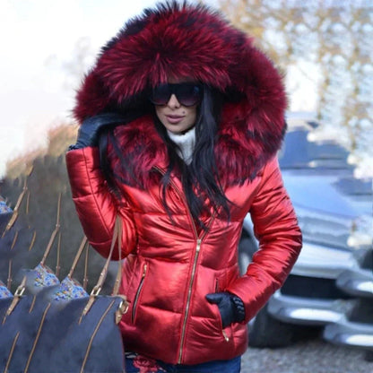 Abrigo de invierno para mujer con capucha de piel