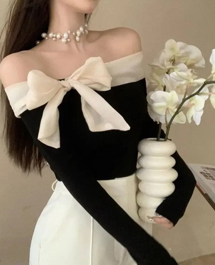 Patty | Blusa de hombros descubiertos con mangas largas y lazo