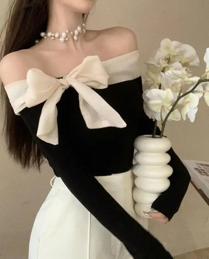 Patty | Blusa de hombros descubiertos con mangas largas y lazo