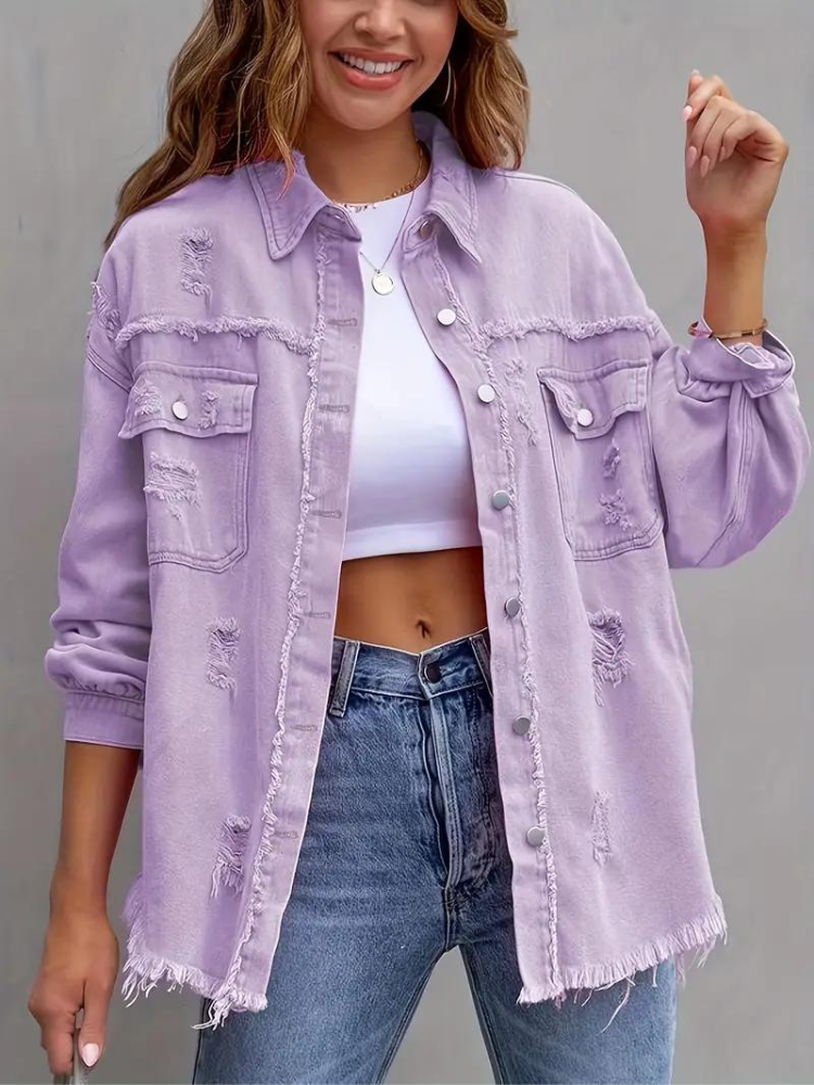 Chaqueta vaquera rasgada para mujer