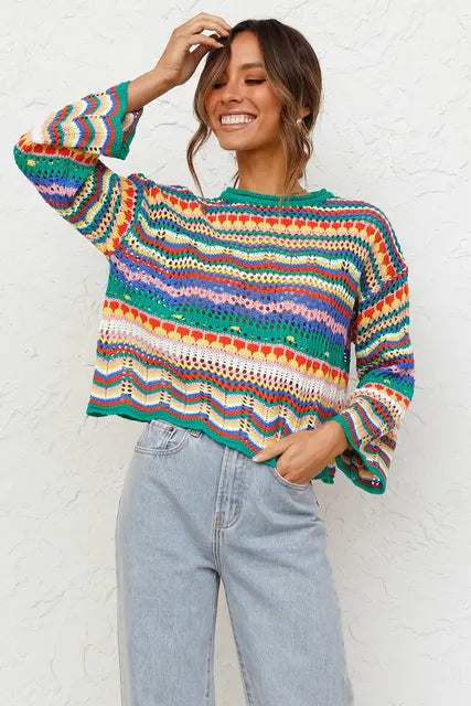 Venia Sweater | Jersey de ganchillo para mujer Colorido jersey de ganchillo