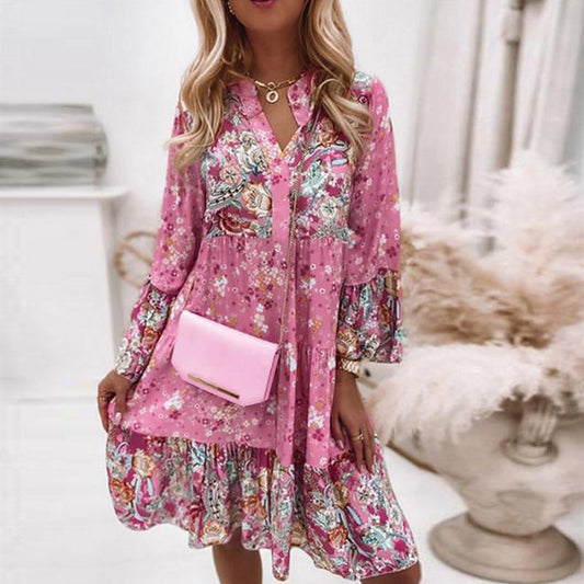 Vestido floral elegante y dulce con escote en V