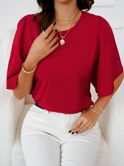 Blusa de cuello redondo - Media manga y suave tejido drapeado
