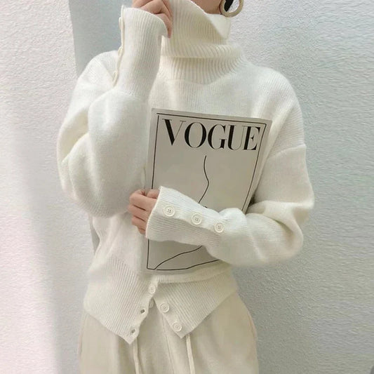 Jersey de mujer de cuello alto con botones