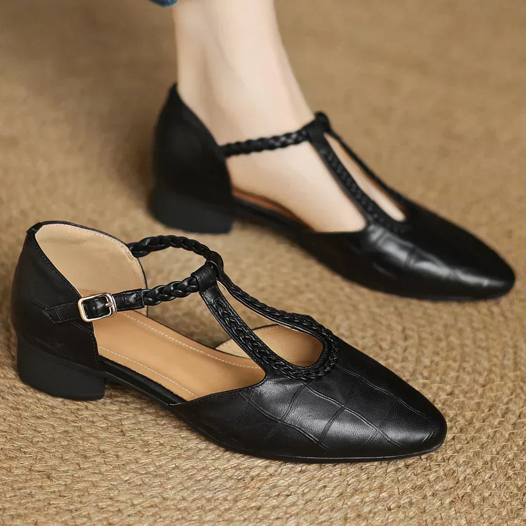 Damskie Baleriny T-Strap Szpic Płaskie