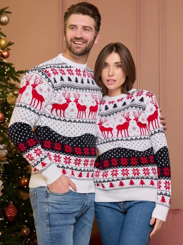 Julian | Cálido jersey de punto con escote redondo y estampado navideño para hombre y mujer
