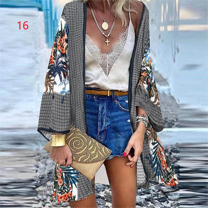 Bohemian Floral Blusa Casual Loose Beach