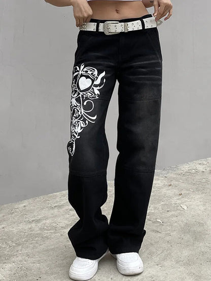 Vaqueros cargo estampados Hoos para mujer Y2K