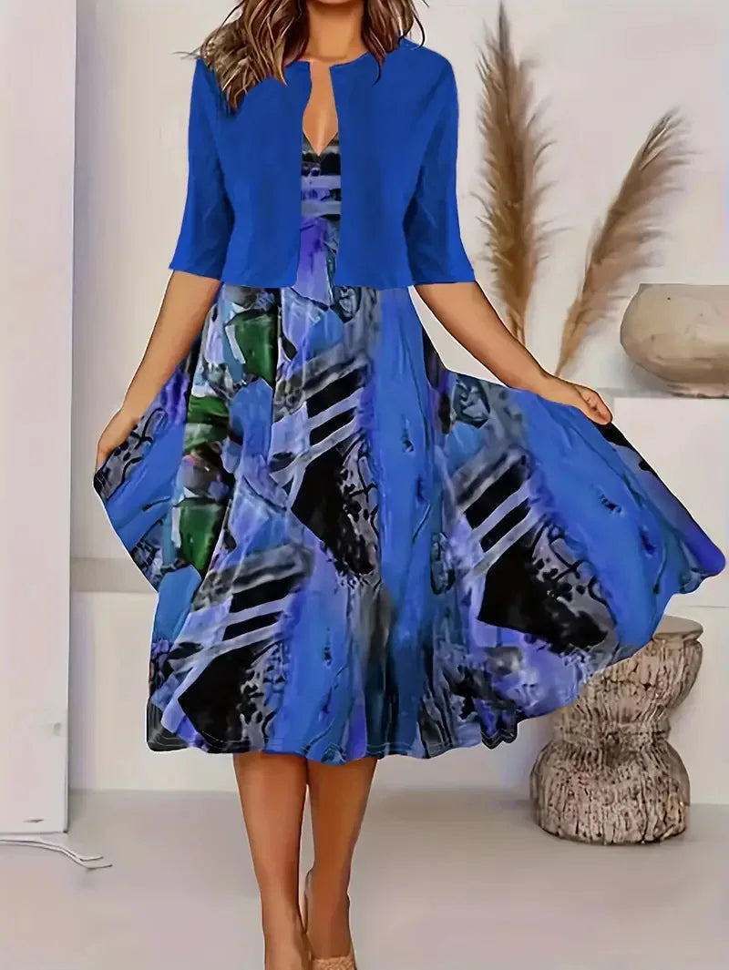 Vestido elegante sin mangas con blazer ligero a juego