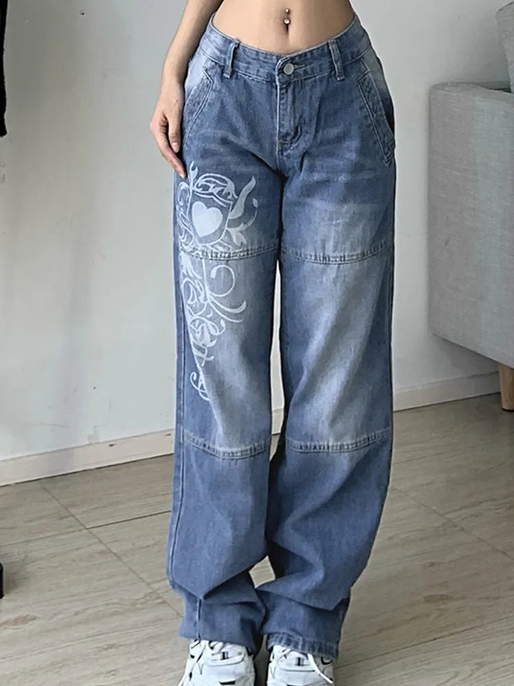 Vaqueros cargo estampados Hoos para mujer Y2K
