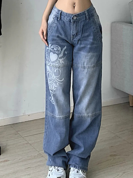 Vaqueros cargo estampados Hoos para mujer Y2K