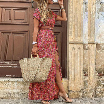 Elegante vestido bohemio con cinturón gratis