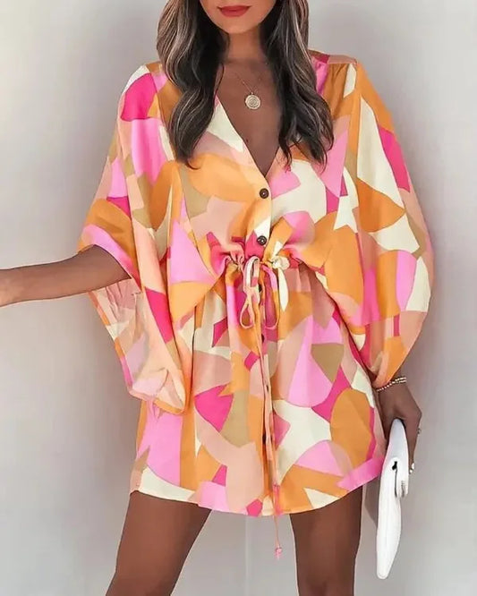 Rosabella - Vestido camisero de moda veraniega con mangas de vuelo y cuello en V