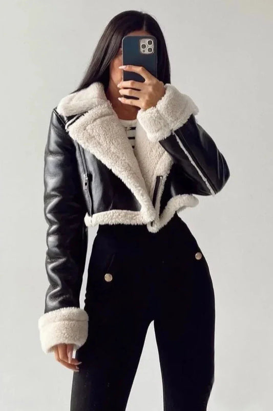 Chaqueta Qyara | Chaqueta motera de piel con pelo
