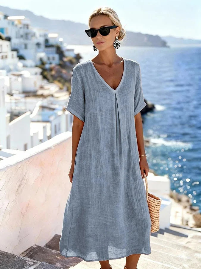 Damska sukienka midi z dekoltem V typu kaftan