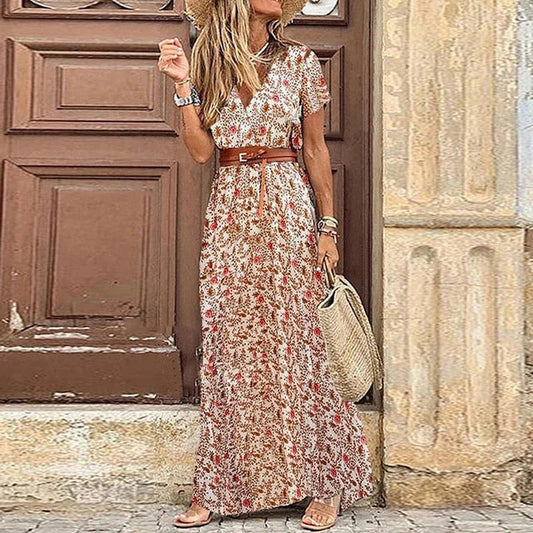 Elegante vestido bohemio con cinturón gratis