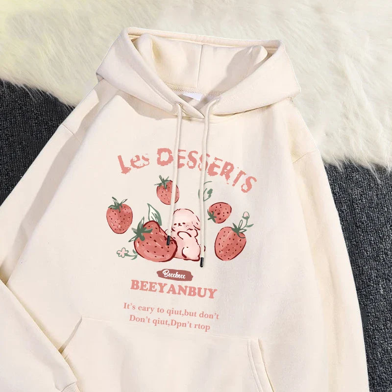 Sudadera Soraya con capucha y motivos de fresas y conejitos