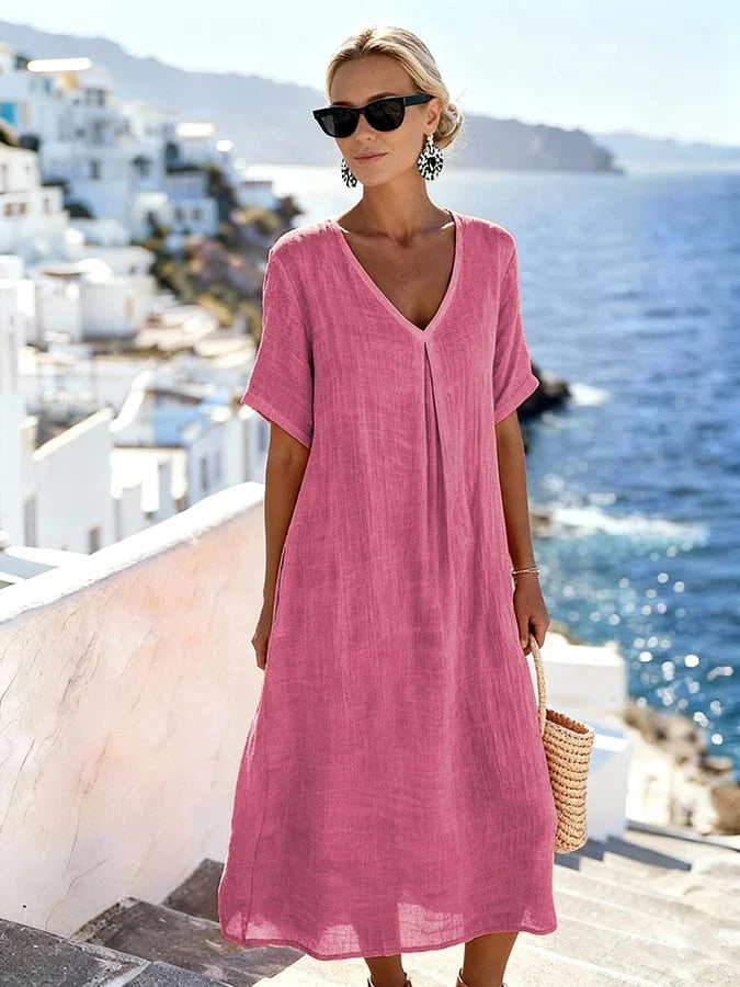 Damska sukienka midi z dekoltem V typu kaftan