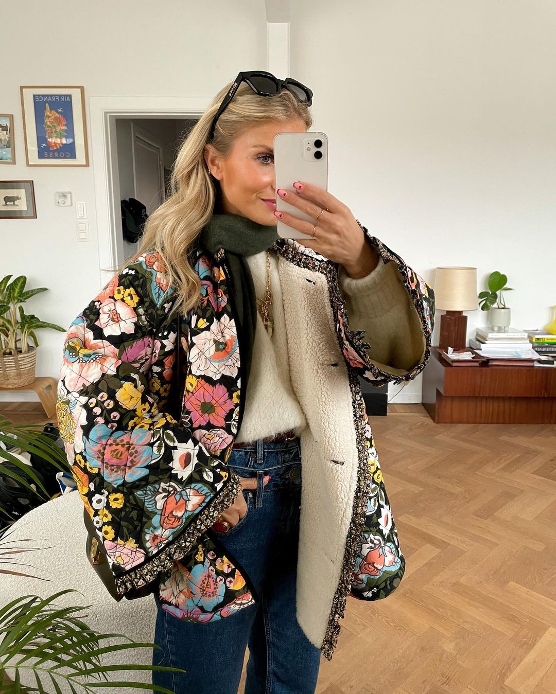 Chaqueta acolchada con estampado floral para mujer